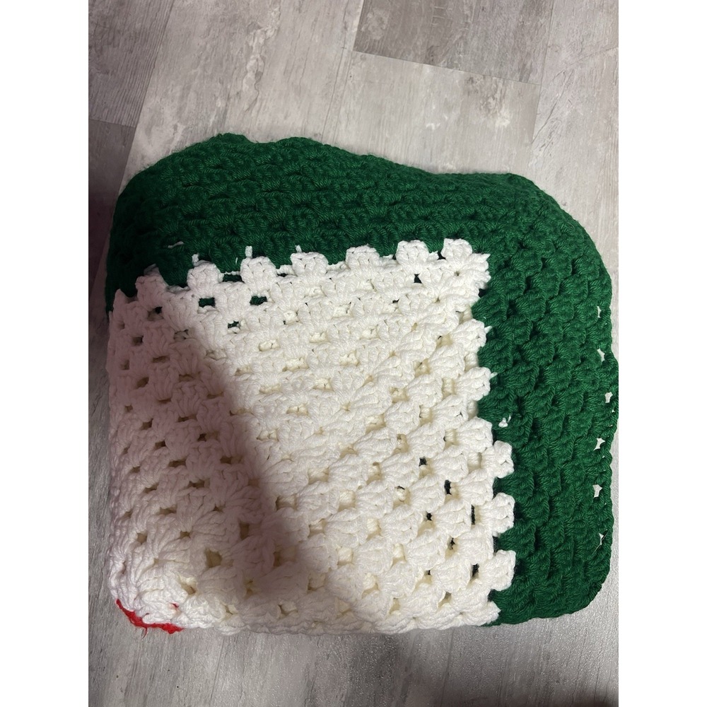 Crochet Lap Throw Blanket Multi Color Green, Red, White 48"x 42"